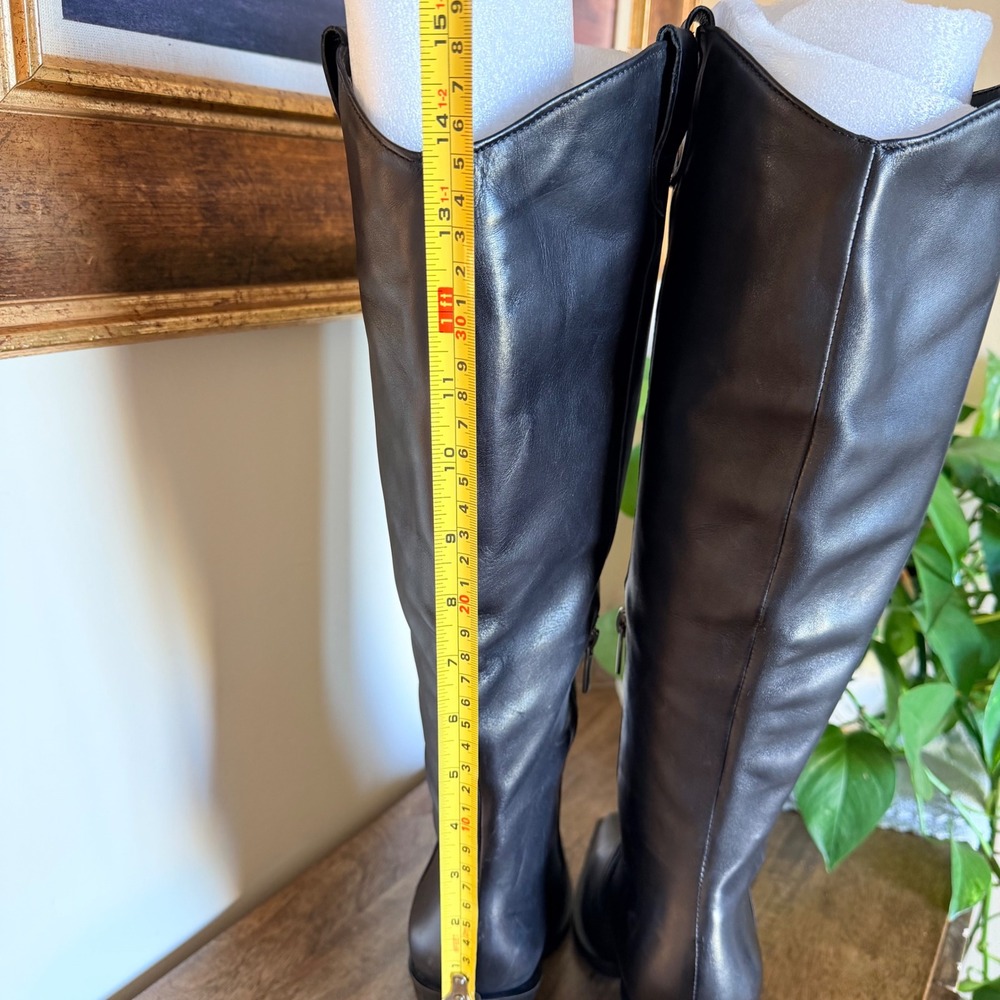 Vince Camuto Afelia Knee High Boots Women 8.5 Black Leather Western Square Toe - Picture 8 of 16